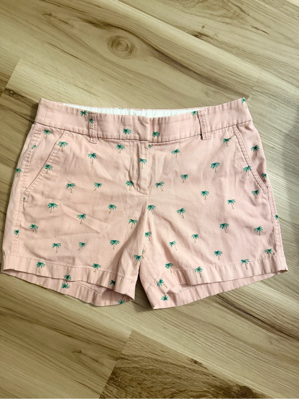 J.Crew Palm Tree Embroidered Chino Shorts Pink Green - Size 2